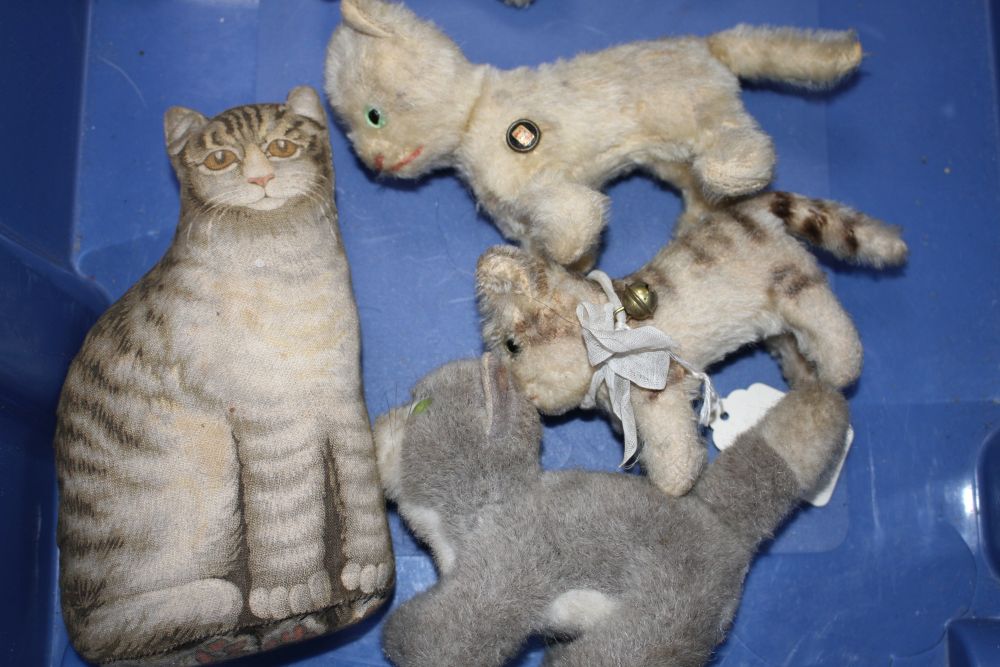 A group of assorted vintage soft toy cats including Steiff